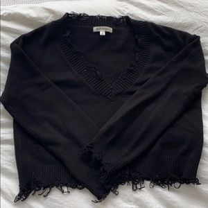 Wild Honey Black Distressed Cropped Sweater